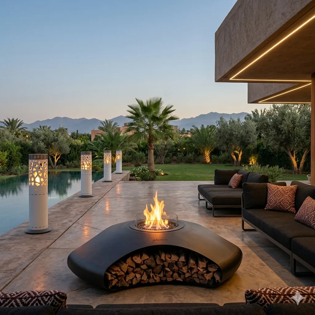 Braseros & Chauffe-terrasses — brasero, cheminée extérieure et cuisine d'été de luxe sur-mesure Forget Flammes Maroc