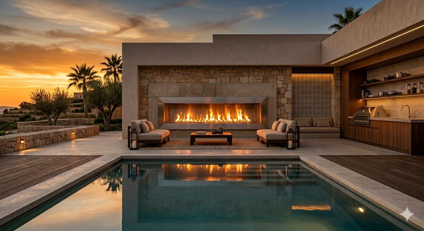 Cheminée design dans un intérieur contemporain haut de gamme à Casablanca