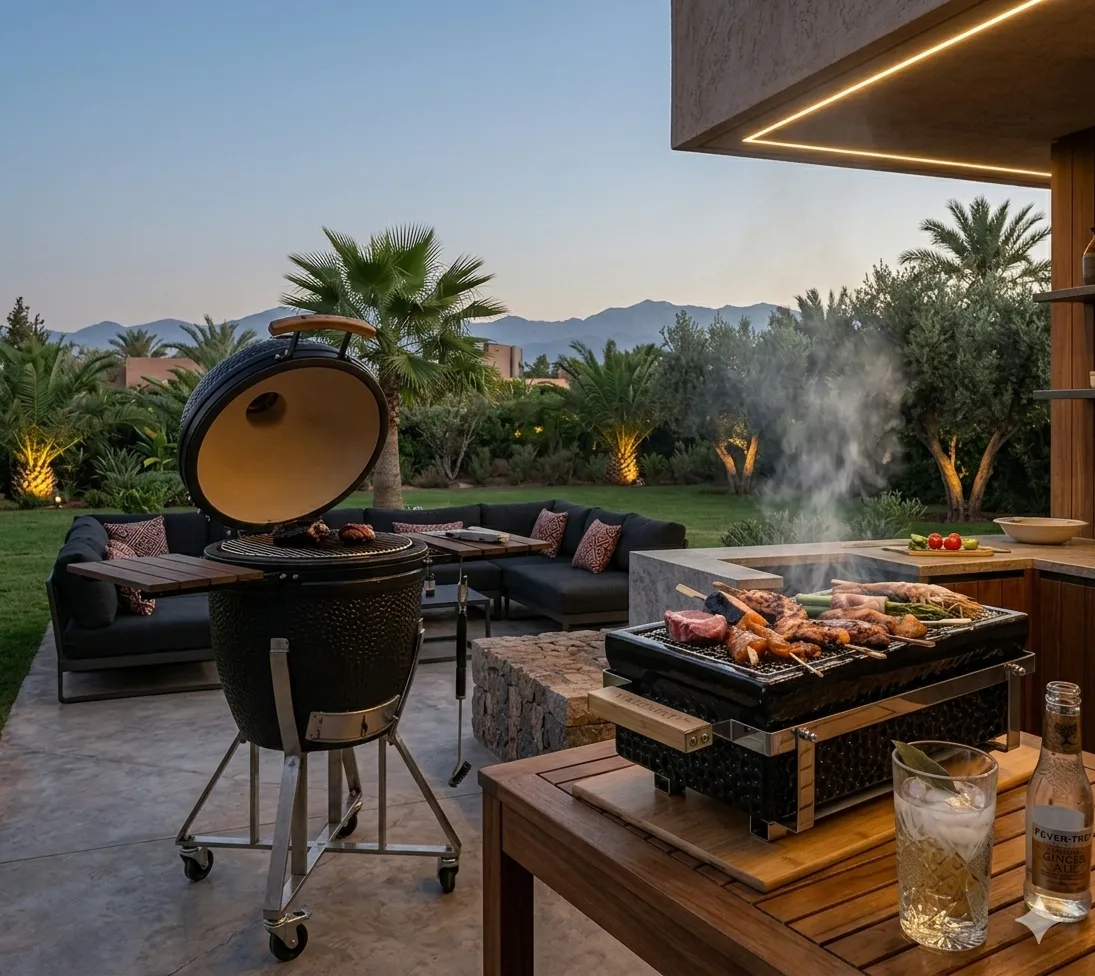 Kamado & Shichirin / Robota — brasero, cheminée extérieure et cuisine d'été de luxe sur-mesure Forget Flammes Maroc